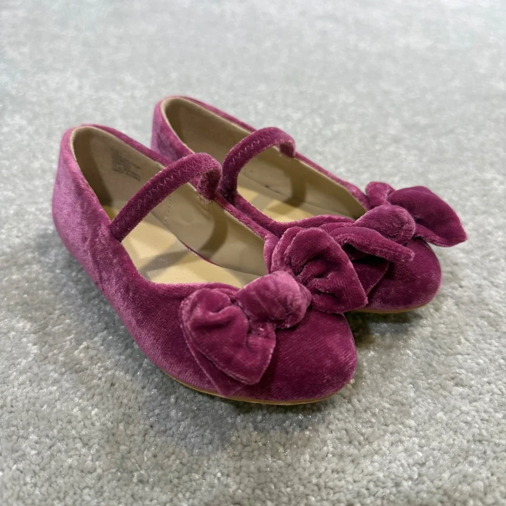 Janie and Jack Velvet Bow Mary Jane Flats Ballet Berry Pink Size 7 Wedding Guest